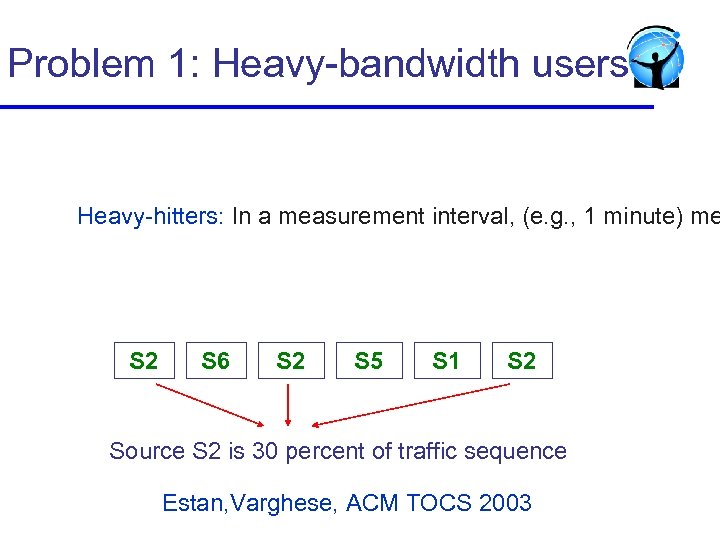 Problem 1: Heavy-bandwidth users Heavy-hitters: In a measurement interval, (e. g. , 1 minute)