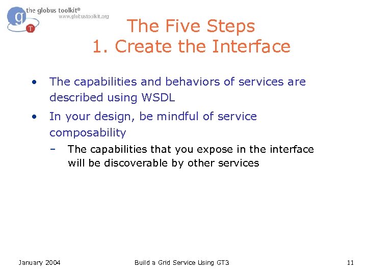 The Five Steps 1. Create the Interface • The capabilities and behaviors of services