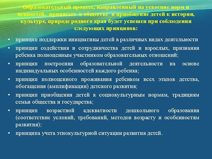 Образовательный процесс, направленный на усвоение норм и ценностей, принятых в обществе и приобщение детей