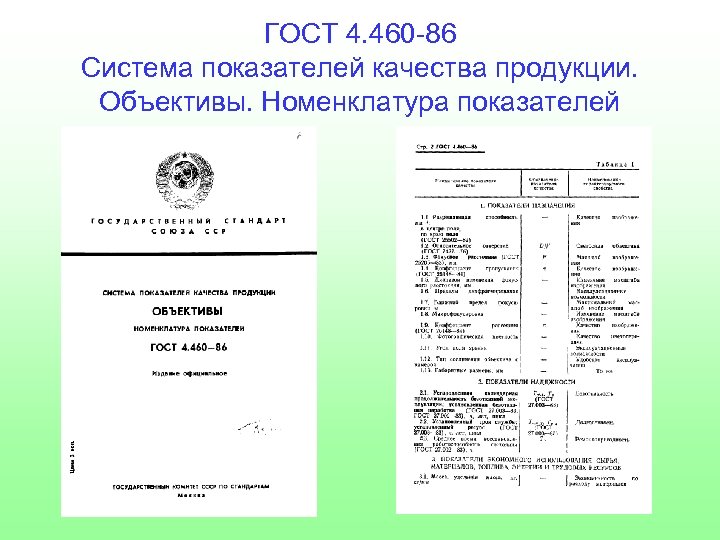 ГОСТ 4. 460 -86 Система показателей качества продукции. Объективы. Номенклатура показателей 