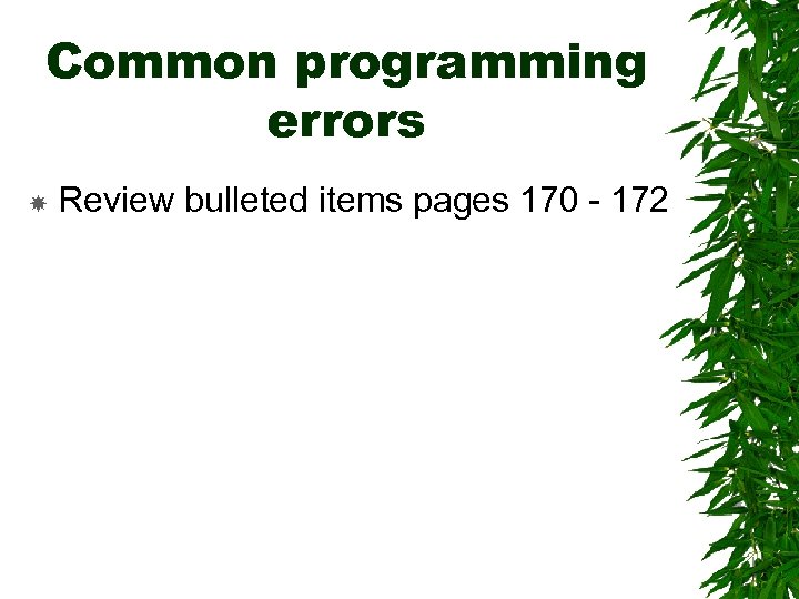 Common programming errors Review bulleted items pages 170 - 172 