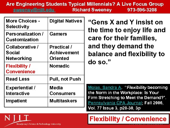 Are Engineering Students Typical Millennials? A Live Focus Group sweeney@njit. edu Richard Sweeney 973