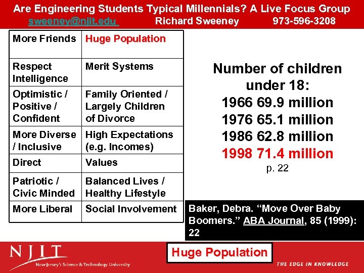 Are Engineering Students Typical Millennials? A Live Focus Group sweeney@njit. edu Richard Sweeney 973
