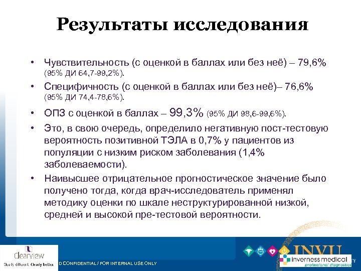 Результаты исследования • Чувствительность (с оценкой в баллах или без неё) – 79, 6%