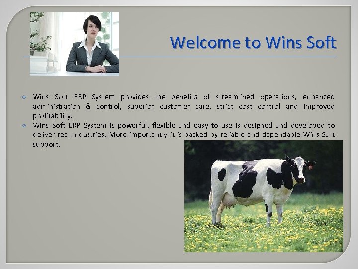 Welcome to Wins Soft v v Wins Soft ERP System provides the benefits of