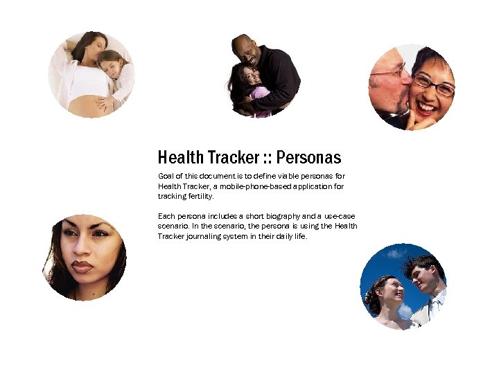 Health Tracker : : Personas Goal of this document is to define viable personas