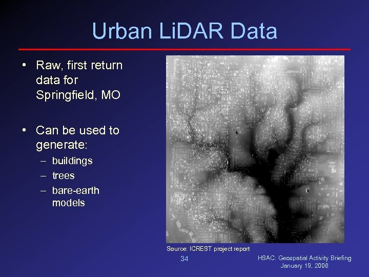 Urban Li. DAR Data • Raw, first return data for Springfield, MO • Can