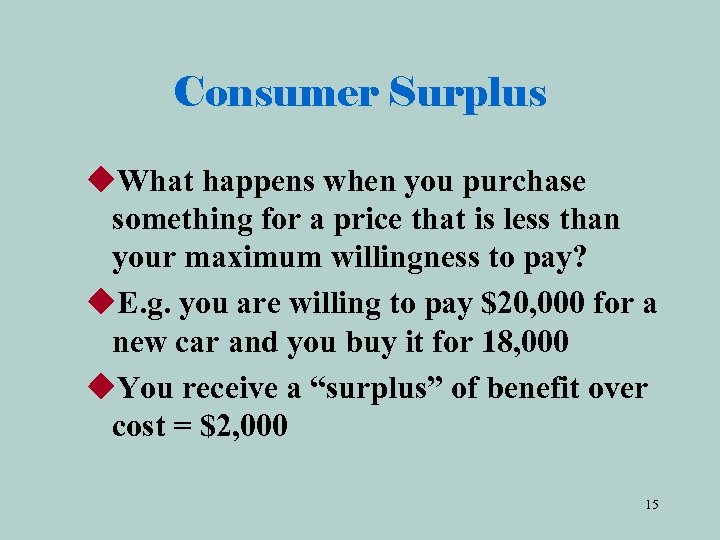 Consumer Surplus u. What happens when you purchase something for a price that is