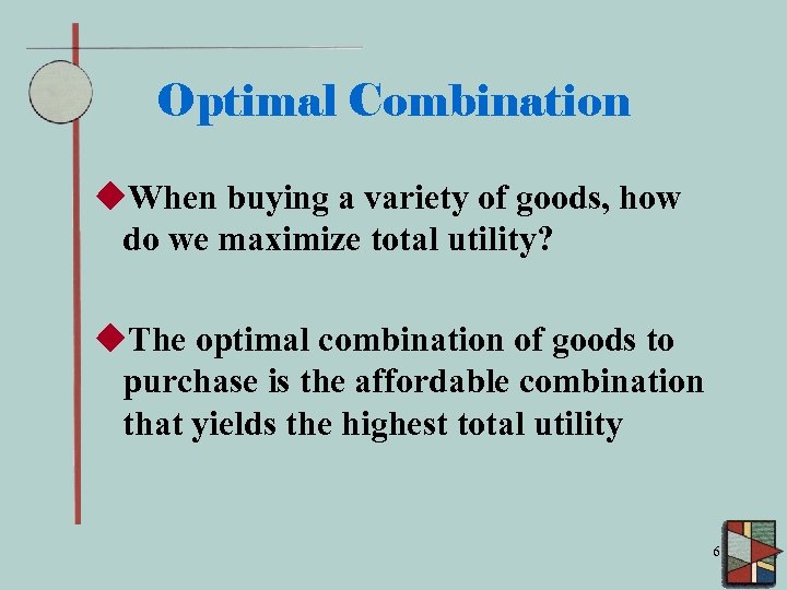 Optimal Combination u. When buying a variety of goods, how do we maximize total