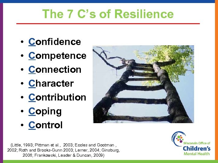 The 7 C’s of Resilience • • Confidence Competence Connection Character Contribution Coping Control