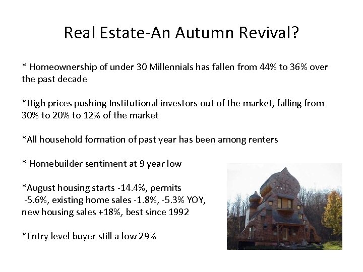 Real Estate-An Autumn Revival? * Homeownership of under 30 Millennials has fallen from 44%