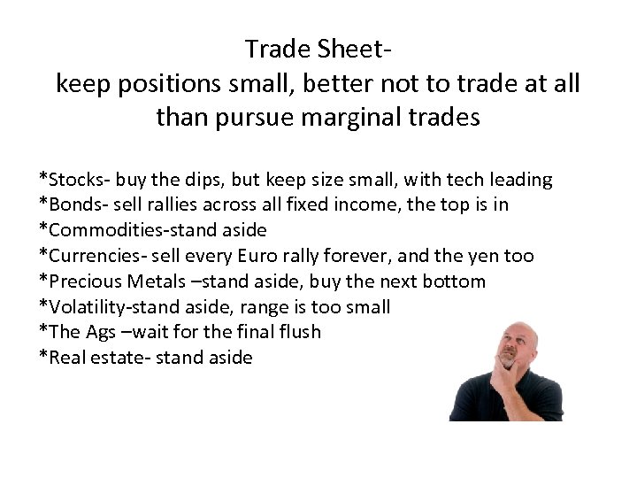 Trade Sheetkeep positions small, better not to trade at all than pursue marginal trades