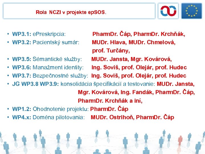 Rola NCZI v projekte ep. SOS. • WP 3. 1: e. Preskripcia: • WP