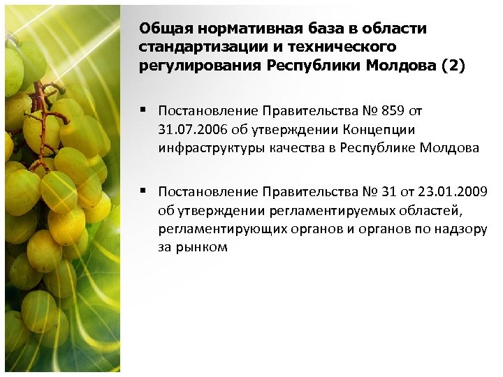 Общая нормативная база в области стандартизации и технического регулирования Республики Молдова (2) § Постановление