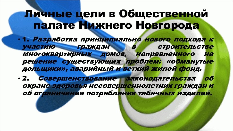 Личные цели в Общественной палате Нижнего Новгорода • 1. Разработка принципиально нового подхода к