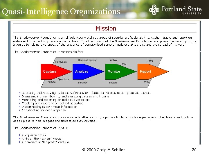 Quasi-Intelligence Organizations © 2009 Craig A Schiller 20 
