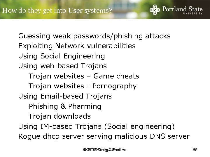 How do they get into User systems? Guessing weak passwords/phishing attacks Exploiting Network vulnerabilities