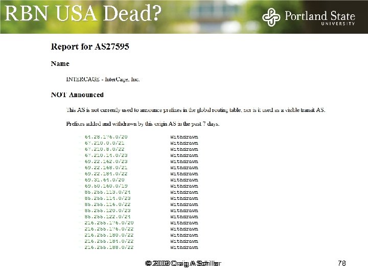 RBN USA Dead? © 2009 Craig A Schiller © 2008 Craig A Schiller 78