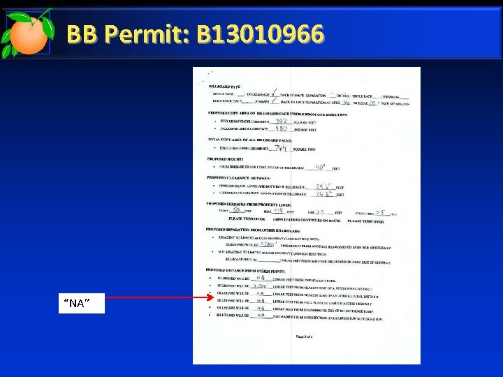 BB Permit: B 13010966 “NA” 