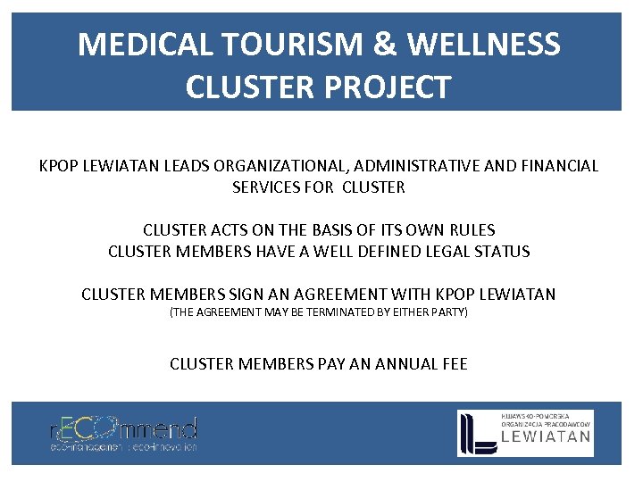 MEDICAL TOURISM & WELLNESS CLUSTER PROJECT KPOP LEWIATAN LEADS ORGANIZATIONAL, ADMINISTRATIVE AND FINANCIAL SERVICES