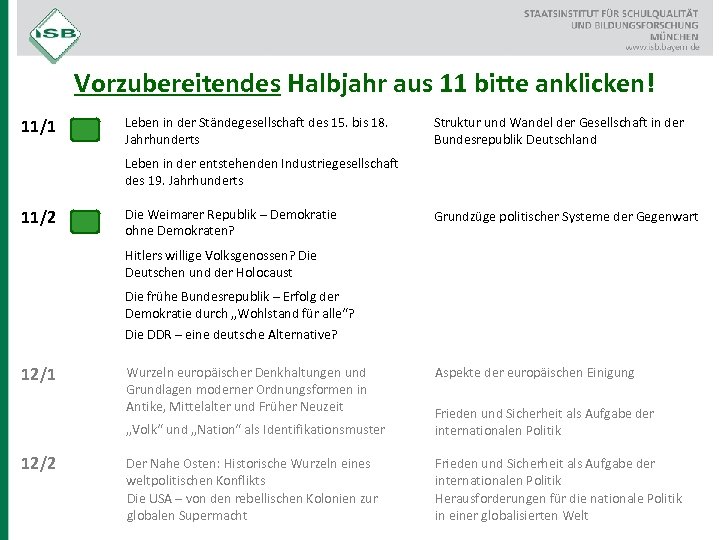 Vorzubereitendes Halbjahr aus 11 bitte anklicken! 11/1 Leben in der Ständegesellschaft des 15. bis