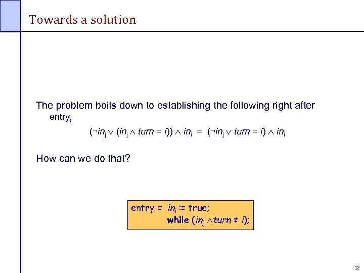 Towards a solution The problem boils down to establishing the following right after entryi