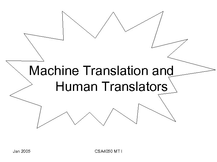 Machine Translation and Human Translators Jan 2005 CSA 4050 MT I 