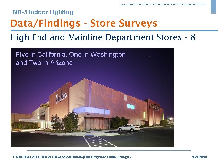CALIFORNIASTATEWIDE UTILITIES CODES AND STANDARDS PROGRAM NR-3 Indoor Lighting Data/Findings - Store Surveys High