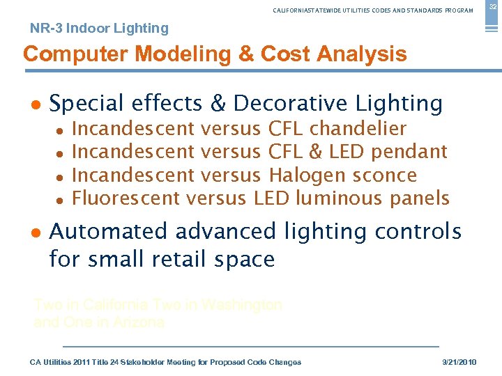 CALIFORNIASTATEWIDE UTILITIES CODES AND STANDARDS PROGRAM NR-3 Indoor Lighting Computer Modeling & Cost Analysis