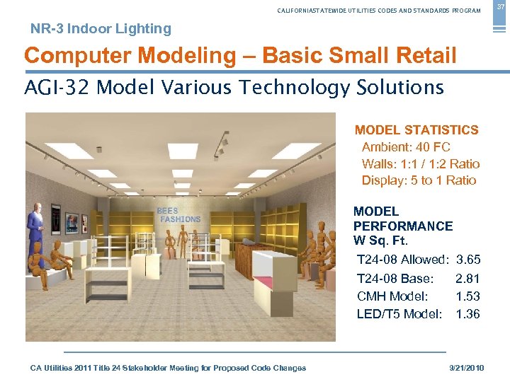 CALIFORNIASTATEWIDE UTILITIES CODES AND STANDARDS PROGRAM NR-3 Indoor Lighting Computer Modeling – Basic Small