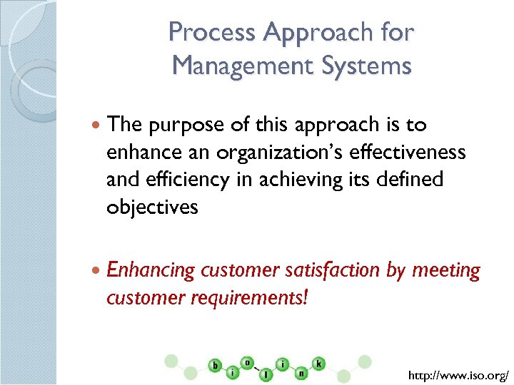 Process Approach for Management Systems The purpose of this approach is to enhance an