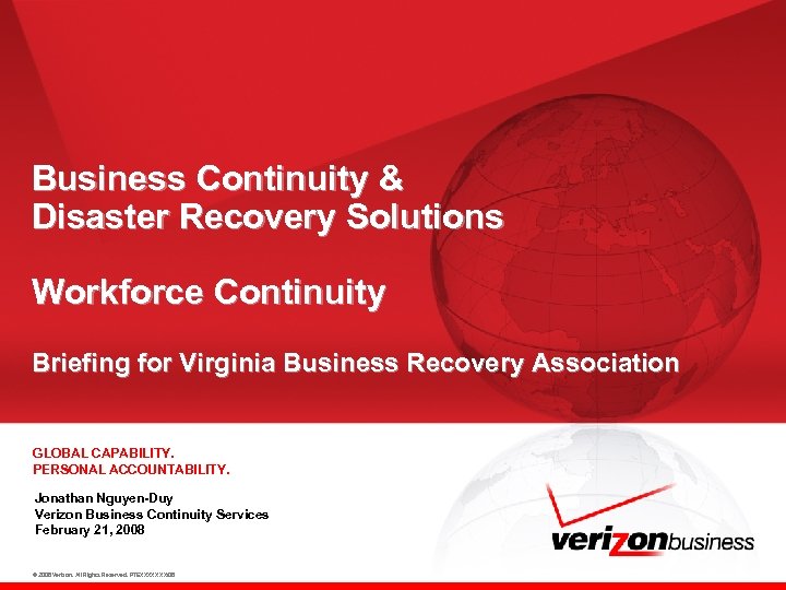 Business Continuity & Disaster Recovery Solutions Workforce Continuity Briefing for Virginia Business Recovery Association