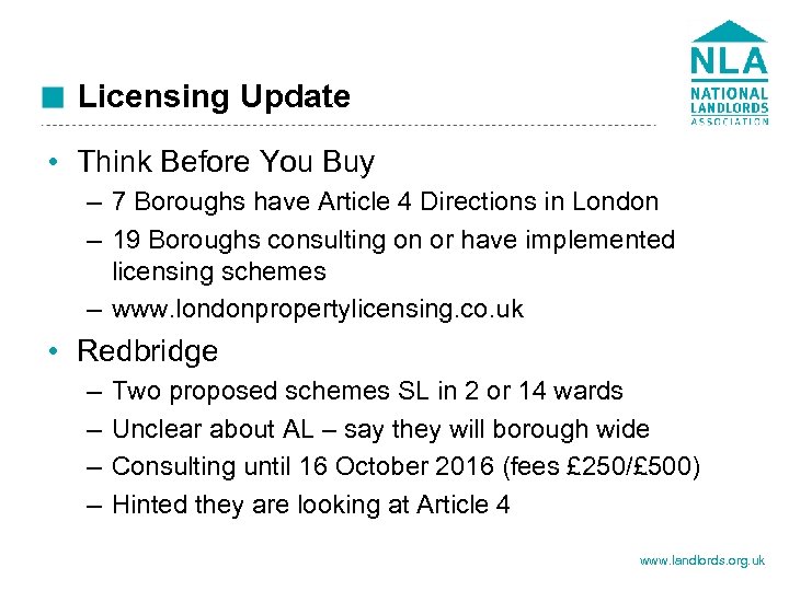 Licensing Update • Think Before You Buy – 7 Boroughs have Article 4 Directions