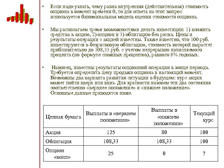  • Если надо узнать, чему равна внутренняя (действительная) стоимость опциона в момент времени