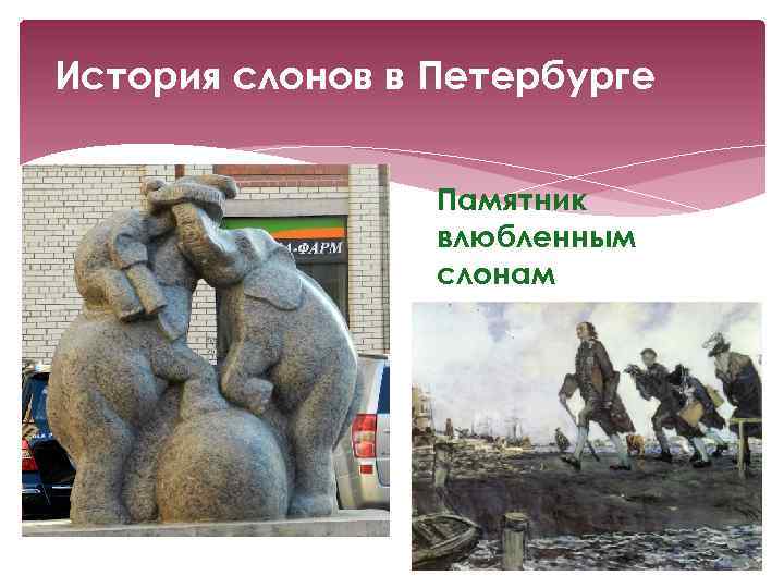 История слонов в Петербурге Памятник влюбленным слонам 