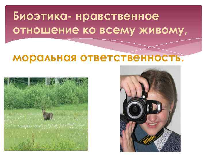 Биоэтика- нравственное отношение ко всему живому, моральная ответственность. 