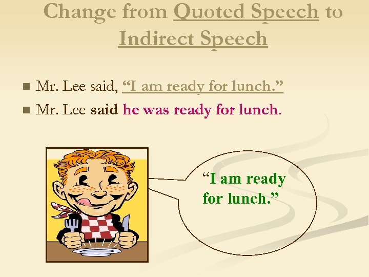 Change from Quoted Speech to Indirect Speech Mr. Lee said, “I am ready for