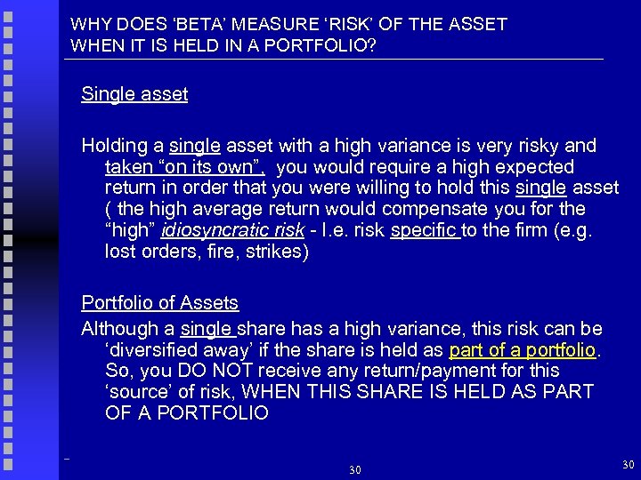 WHY DOES ‘BETA’ MEASURE ‘RISK’ OF THE ASSET WHEN IT IS HELD IN A