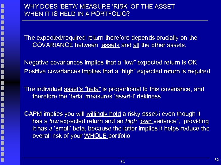 WHY DOES ‘BETA’ MEASURE ‘RISK’ OF THE ASSET WHEN IT IS HELD IN A