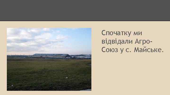 Спочатку ми відвідали Агро. Союз у с. Майське. 