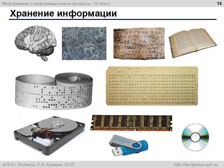Информация и информационные процессы, 10 класс 16 Хранение информации К. Ю. Поляков, Е. А.
