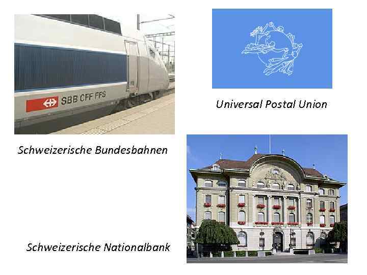 Universal Postal Union Schweizerische Bundesbahnen Schweizerische Nationalbank 