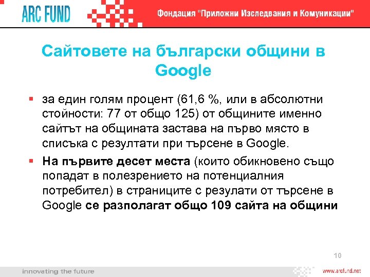 Сайтовете на български общини в Google за един голям процент (61, 6 %, или