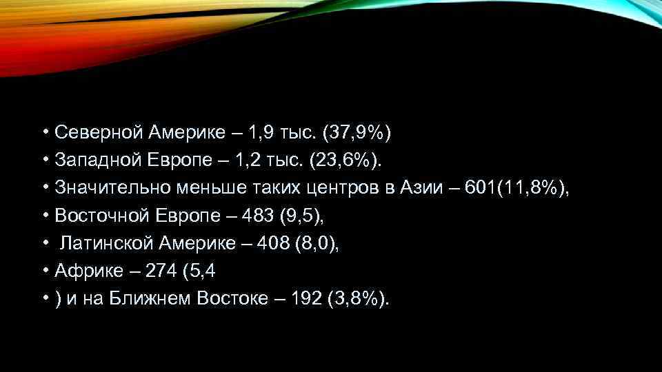  • Северной Америке – 1, 9 тыс. (37, 9%) • Западной Европе –
