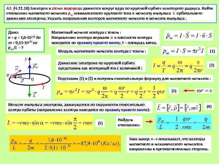 А 2. (Ч. 22. 18) Электрон в атоме водорода движется вокруг ядра по круговой