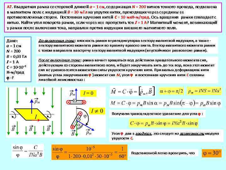 А 7. Квадратная рамка со стороной длиной а = 1 см, содержащая N =