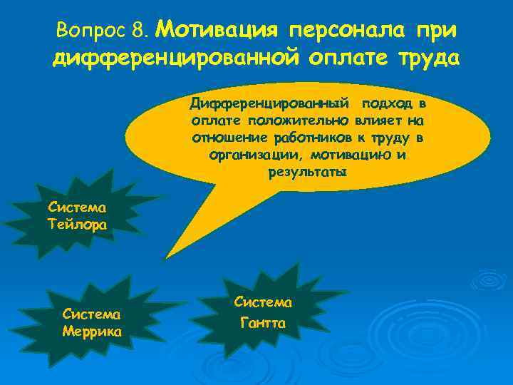 Вопрос 8. Мотивация персонала при дифференцированной оплате труда Дифференцированный подход в оплате положительно влияет