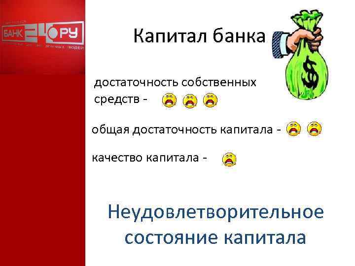 Капитал банка достаточность собственных средств общая достаточность капитала качество капитала - Неудовлетворительное состояние капитала