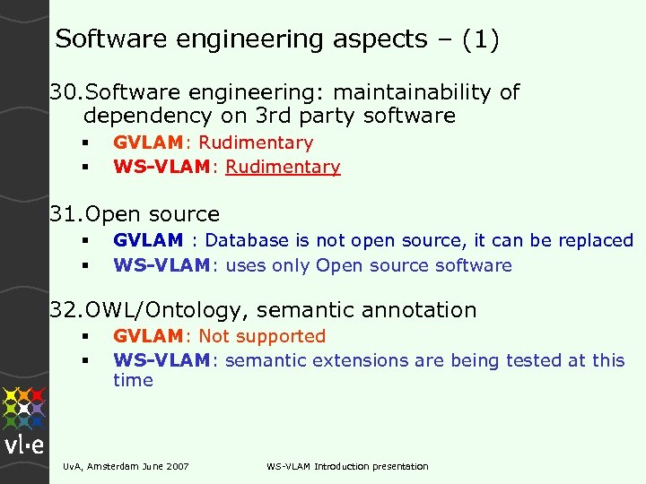 Software engineering aspects – (1) 30. Software engineering: maintainability of dependency on 3 rd