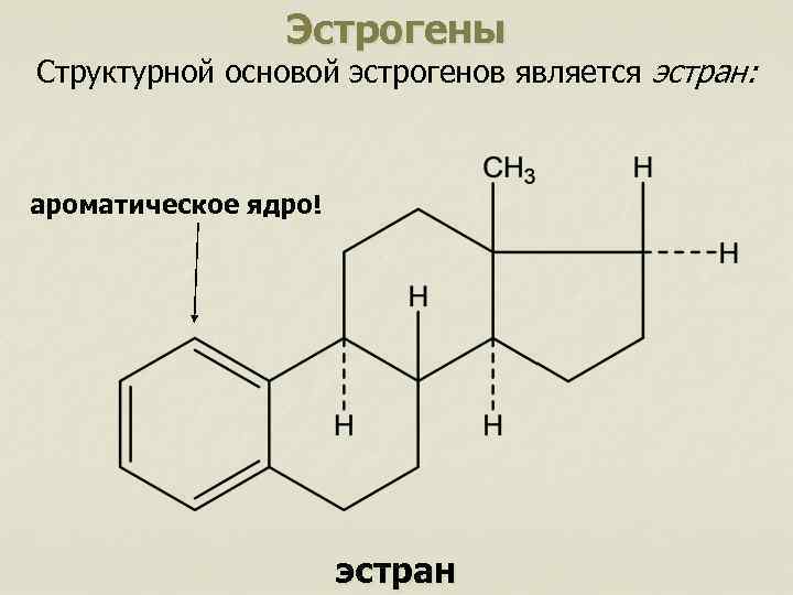 Эстрогены Структурной основой эстрогенов является эстран: ароматическое ядро! эстран 